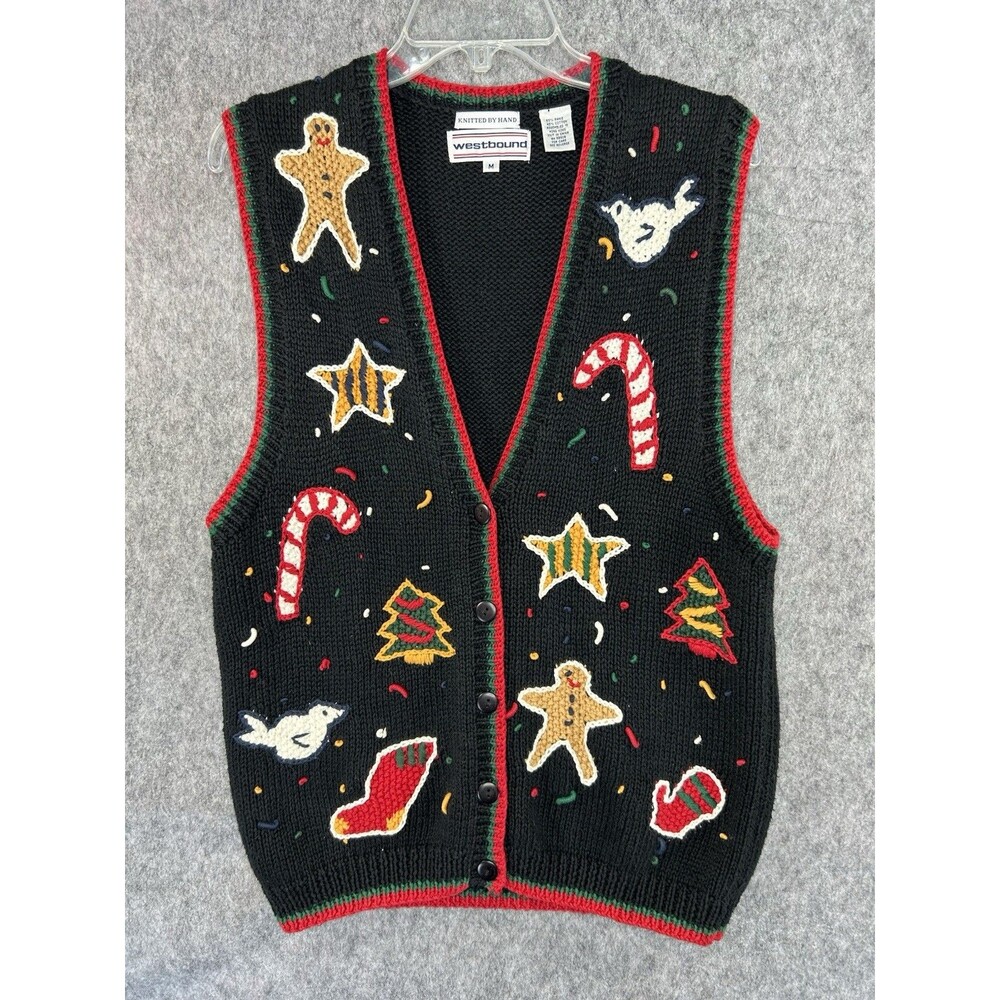 Vintage 90s Westbound Hand Knit Christmas Cardigan Sweater Women's Size M